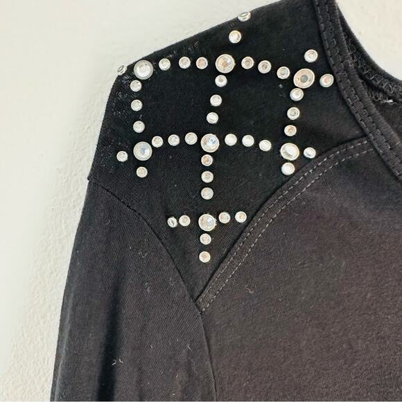 PHILOSOPHY Black Silver Beaded Sequin Shoulder 3/4 Shirt Tunic Top Blouse 1X - Picture 4 of 10